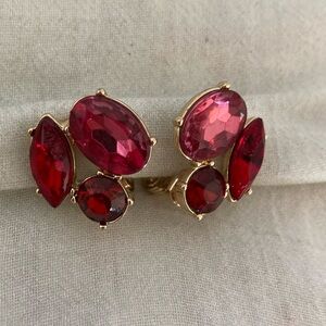 JJG Jonette Pink & Red Rhinestones Vintage Clip‎ on Earrings